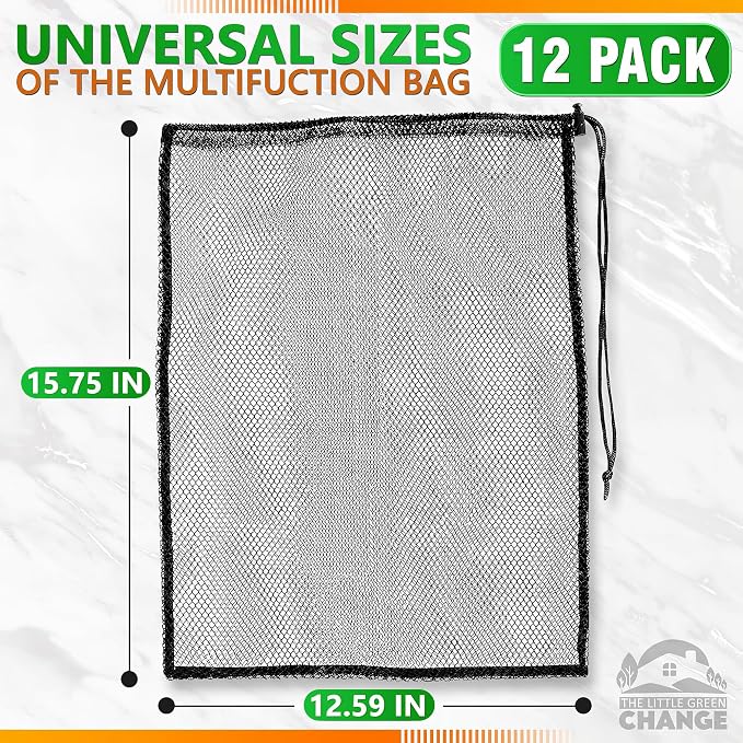 12 Pcs Mesh Laundry Bags Drawstring, 12.6x15.5 In, Reusable, Nylon (Black) | Mesh Bags Drawstring; Breathable; Washable, Quick-Drying; for Swimwear, Delicates, Sports Gear, Towels, Travel Use - Image 2