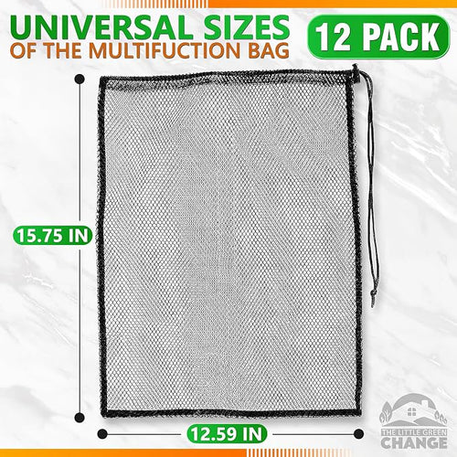 12 Pcs Mesh Laundry Bags Drawstring, 12.6x15.5 In, Reusable, Nylon (Black) | Mesh Bags Drawstring; Breathable; Washable, Quick-Drying; for Swimwear, Delicates, Sports Gear, Towels, Travel Use - Image 2