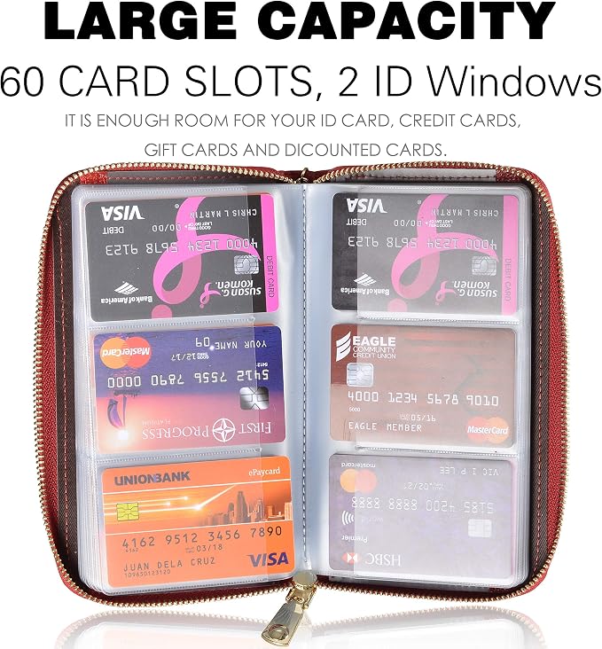 Easyoulife Credit Card Holder Wallet Womens Zipper Leather Case Purse RFID Blocking - Image 3