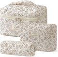 HBselect Quilted Makeup Bag, 3Pcs Cotton Large Travel Makeup Bags Organizer | Cute Floral Make up Bag Cosmetic Bag Toiletry Bag for Women Girls, Makeup Pouch for Skincare, Brushes & Travel Essentials by HBselect