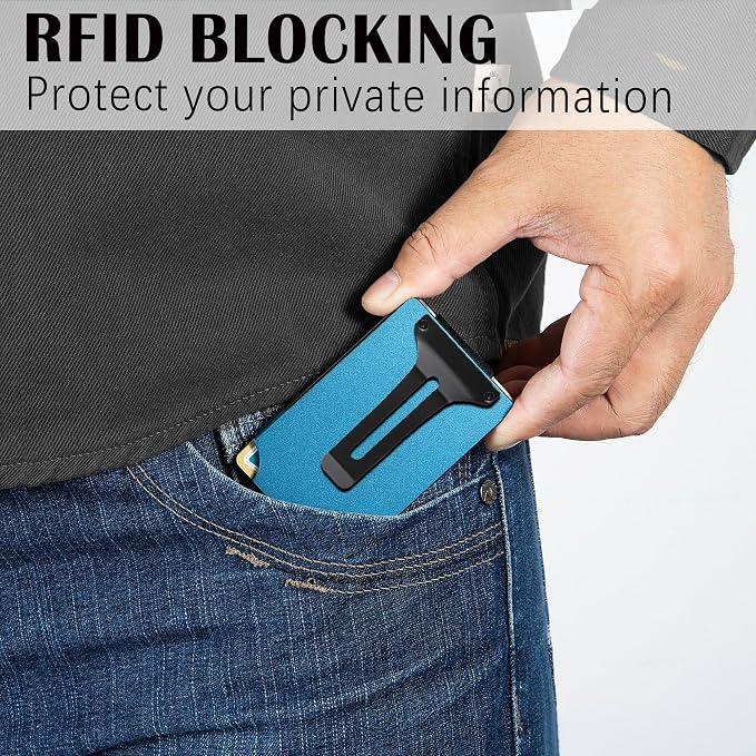 Slim Wallet for Men,RFID Blocking Minimalist Metal Wallet, Money Clip/Cash Holder, Front Pocket Aluminum Credit Card Holder, Ideal Gift for Men,Matt Dark Blue - Image 6