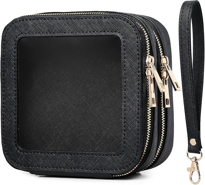 Pinkmik Double Layer Makeup Bag (Black, 2-Layer MINI) | Small Clear Makeup Pouch, Mini Travel Cosmetic & Toiletry Bag, Purse Organizer, Car Essentials for Women by Pinkmik