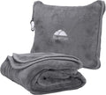 BlueHills Premium Soft Long Travel Blanket Pillow Airplane Large Size Gray | 70 X 48 Large Travel Blanket, Soft Bag Pillowcase, Hand Luggage Belt & Backpack Clip, Long Flight Essentials, Travel Gifts by BlueHills
