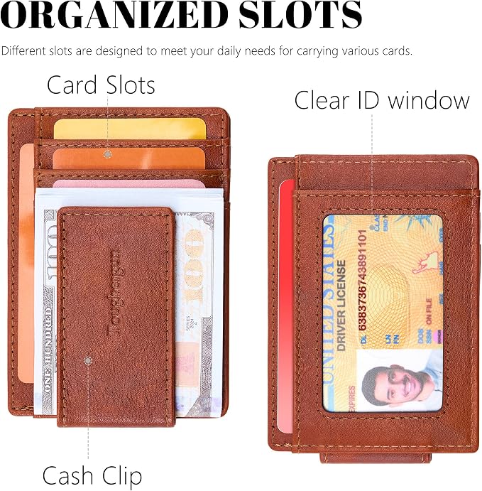 Toughergun Slim Wallet for Men RFID Blocking Money Clip, Minimalist Front Pocket Credit Card Holder, Magnetic Thin Mens Wallets with ID Window - Image 4