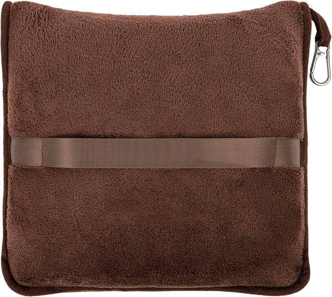 BlueHills Premium Soft Travel Blanket Pillow Air Plane Essentials - Brown | Travel Pillow/Blanket, Portable Flight Throw in Soft Bag Pillowcase, Lightweight Comfort, Luggage Strap, Airplane Essentials - Image 9