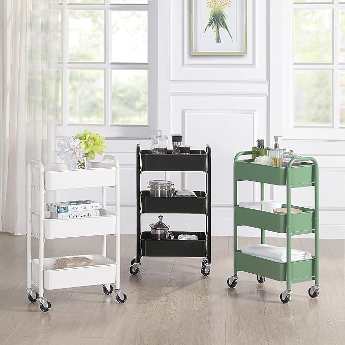 SunnyPoint 3-Tier Delicate Compact Rolling Metal Storage Organizer - Mobile Utility Cart Kitchen/Under Desk Cart with Caster Wheels - Turq (15.35" X 10.24" X 26.8"H) - Image 3