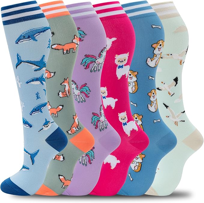 fenglaoda Compression Socks Women Men 6 Pairs, Knee High Best Support Circulation Socks for Running, Travel, Flight, Nurse by fenglaoda