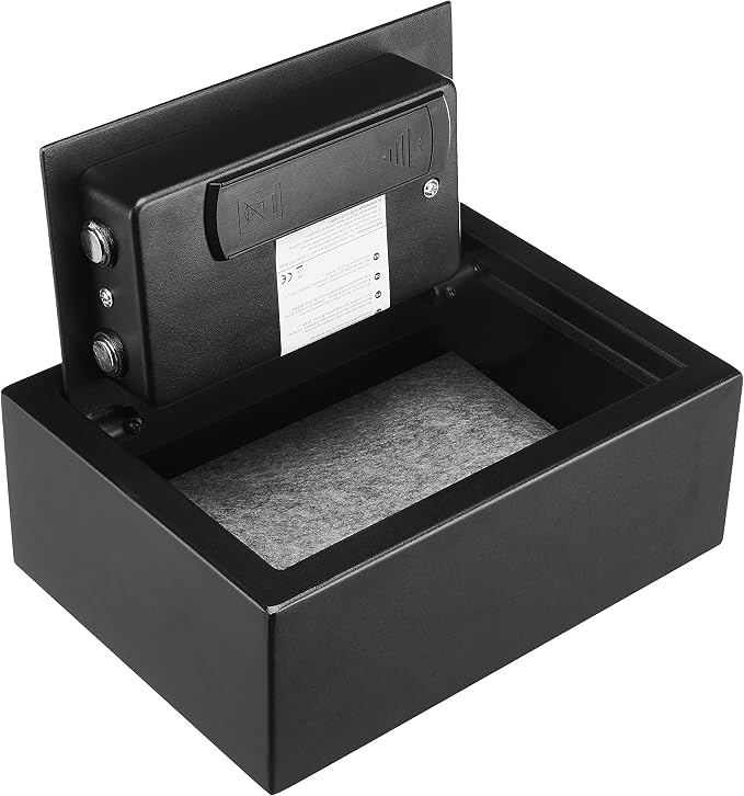 Amazon Basics Small Slim Desk Drawer Security Safe with Programmable Electronic Keypad, Secure Quick Access, 0.1 Cubic Feet, Black, 11.8"W x 8.6"D x 4.4"H - Image 3