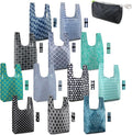 BeeGreen Reusable Foldable Shopping Totes with Handles,12 Pack Heavy Duty Polyester Fabric Geometry Grocery Bags, Large Fashion Reusable Bags for Travel & Groceries, Washable Cloth​ Bag Bulk by BeeGreen