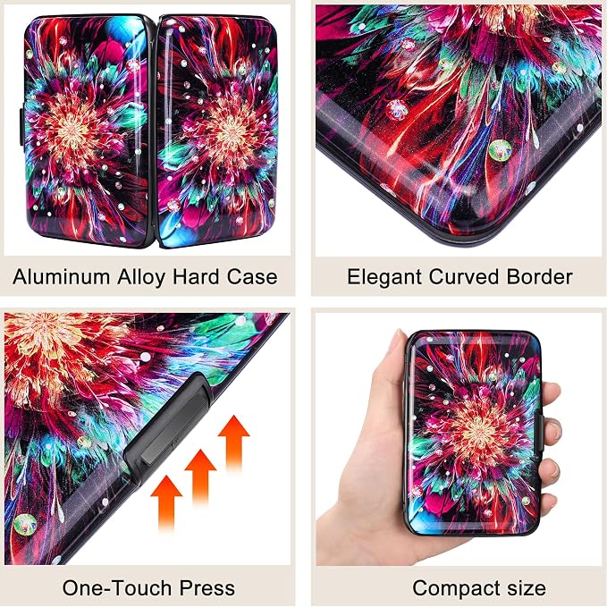 Mini RFID Aluminum Wallet Credit Cards Holder Business Card Case Metal ID Case for Men Women (Gorgeous flower) - Image 3