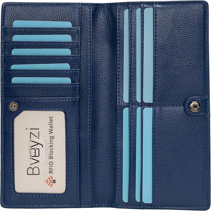Bveyzi Ultra Slim Thin Leather RFID Blocking Credit Card Holder Bifold Clutch Wallets for Women by Bveyzi