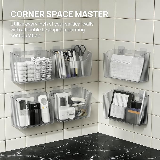 2 Pack Cabinet Door Organizer, Clear Storage Caddy, Adhesive Wall Mounted Organizer Bins, with Self Adhesive Tape, for Bathroom, Kitchen, Cabinet, Living Room - Image 2