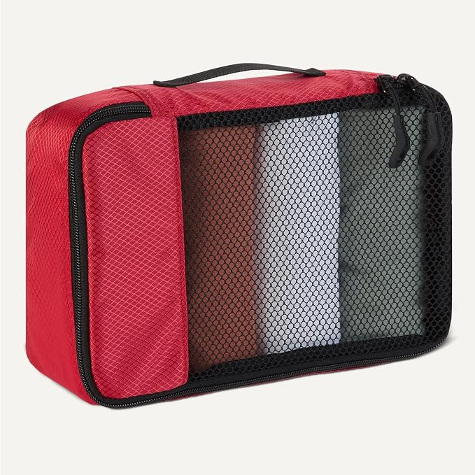 Amazon Essentials 4-Piece Space-Saving Packing Cubes Travel Accessories Set, Luggage Organizer with Double Zipper, Mesh Top, Small, Red (Previously Amazon Basics) - Image 4