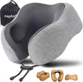 napfun Neck Pillow for Traveling, Upgraded Travel Neck Pillow for Airplane 100% Pure Memory Foam Travel Pillow for Flight Headrest Sleep, Portable Plane Accessories, Light Grey by NAPFUN