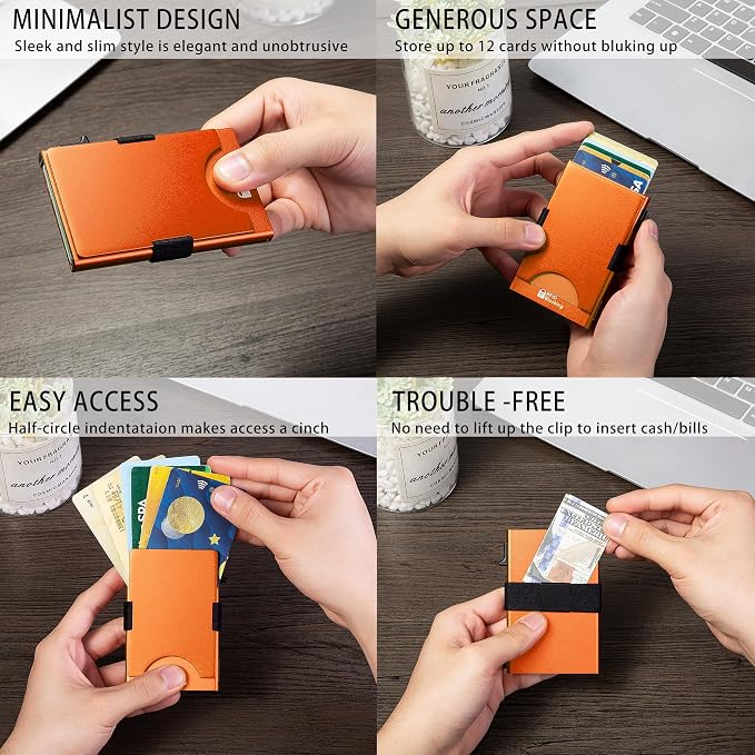 Slim Card Holder Wallet for Men, Minimalist RFID Blocking Pop Up Wallet, Smart Metal Business Card Case Holds 12 Cards, Money Clip, Front Pocket Wallet, Gifts for Men - Image 5