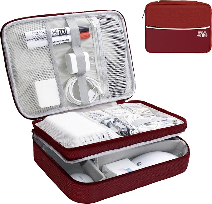 Electronics Organizer,Travel Cord Organizer Pouch,Cable Organizer Bags | Waterproof Electronic Accessories Storage Case for Cables, Cords, Charger, Phone (Three Layer-Winered) by Miavers