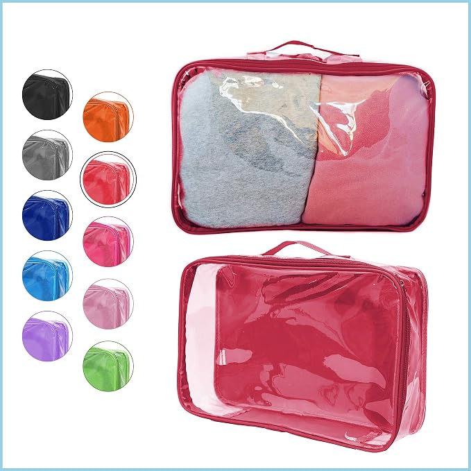 Large Clear Travel Packing Cube/See-Through PVC Organizer for Suitcase/Multipurpose Pouch w/Handle/Dress Shirts, Pants, Cashmere, Sweaters & Seasonal Linen Storage Protection (Burgundy) - Image 2