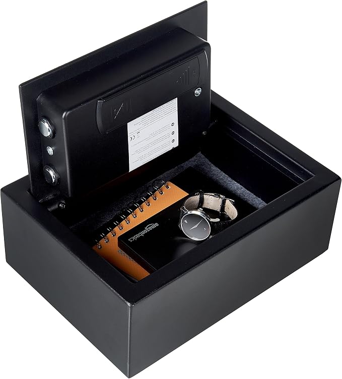 Amazon Basics Small Slim Desk Drawer Security Safe with Programmable Electronic Keypad, Secure Quick Access, 0.1 Cubic Feet, Black, 11.8"W x 8.6"D x 4.4"H - Image 7