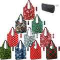 BeeGreen Christmas Reusable Grocery Bags 10 Pack Reusable Shopping Bags Bulk Christmas Gifts Tote Bags with Zipper Storage Pouch Elastic Band Foldable-Machine Washable by BeeGreen