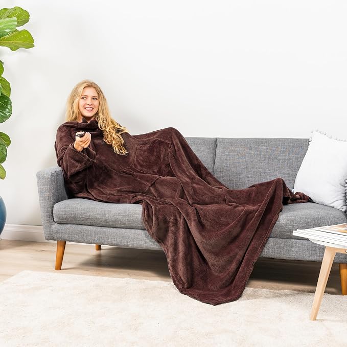 PAVILIA Blanket with Sleeves for Adult Women Men, Soft Warm Wearable Blanket Fleece Wrap Throw, Robe Blanket Gift - Image 7
