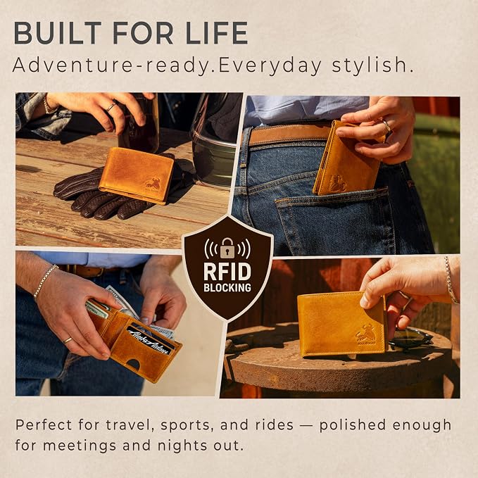 BULL GUARD Expedition Series Bifold Leather Wallet for Men RFID Blocking, Top Grain Cowhide, Flip-Up ID Window, Compact & Durable Everyday Carry Wallet for Travel, Work & Outdoors, Ready to Gift - Image 7
