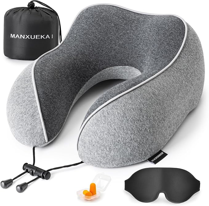 Travel Neck Pillow,100% Pure Memory Foam,Soft Head Support | Washable Cotton Cover,Comes with 3D Eye Mask,Earplugs,Storage Bag,Ideal Travel Gift by Unknown
