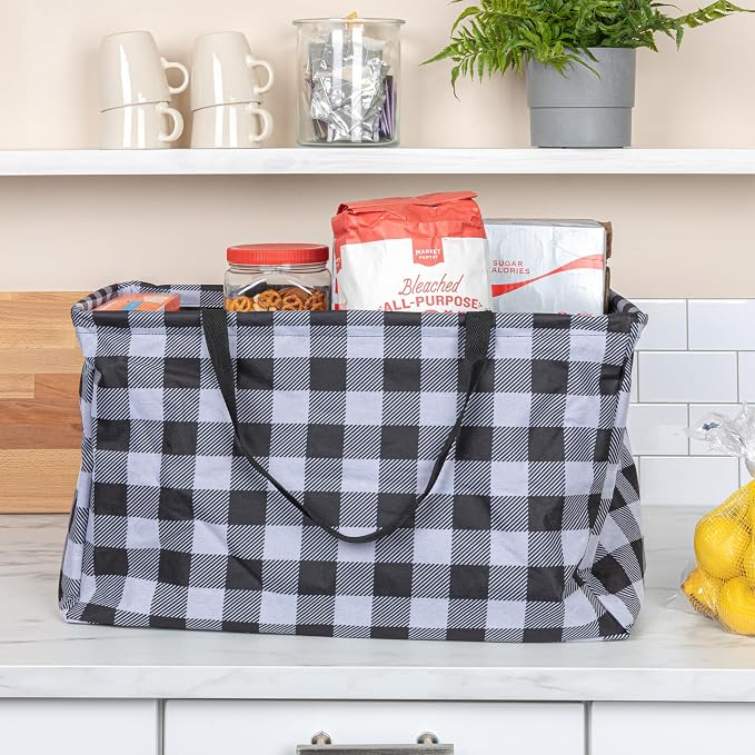 Household Essentials Black and White Plaid Krush Container All-Purpose Utility Tote - Image 10