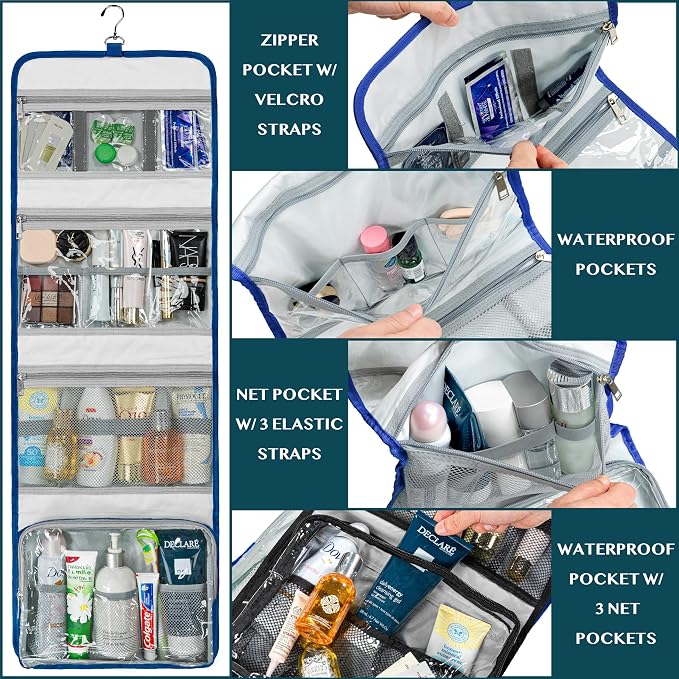 PAVILIA Travel Hanging Toiletry Bag for Women Men, Large Capacity Makeup Bag Kit, Waterproof Cosmetic Storage Organizer Case for Bathroom Shower - Image 9