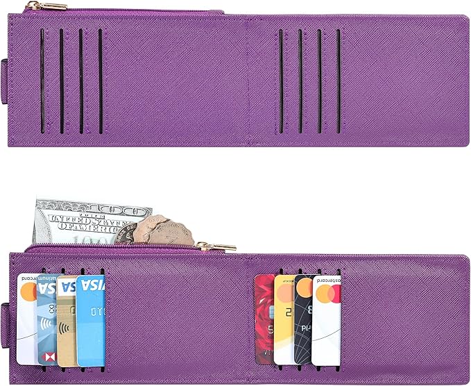 Chelmon Women's RFID Slim Card Holder Wallet | Thin Bifold Multi Card Case with Zipper Coin Pocket Purse for Women(Deep Purple) - Image 4