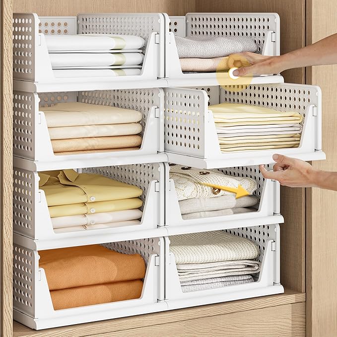 5 Pack Stackable Plastic Storage Closet Organizers and Storage Bins Drawer Shelf Storage Container for Wardrobe Cupboard Kitchen Bathroom Office White | Drawer Shelf Storage Container for Wardrobe Cupboard Kitchen Bathroom Office White Foldable Multifu... by Pinkpum