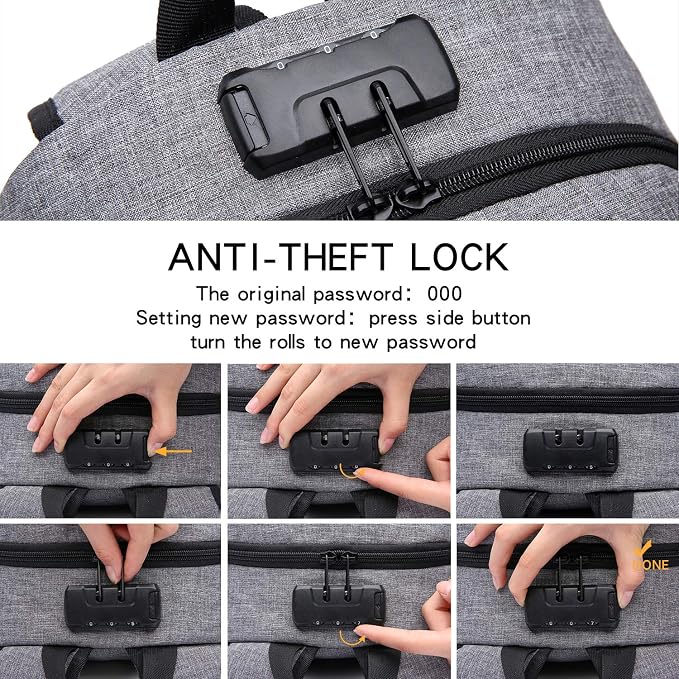 WENIG Laptop Backpack,Business Travel Anti Theft Backpack for Men Women with USB Charging Port,Slim Durable Water Resistant Computer Backpack Fits 15.6 Inch Laptop Notebook,Grey - Image 6