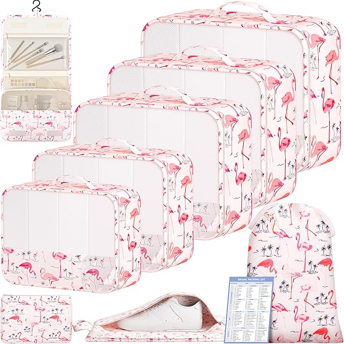 BAGAIL 9 Set Packing Cubes with Packing List Luggage Packing Organizers for Travel Accessories (Flamingo) by BAGAIL