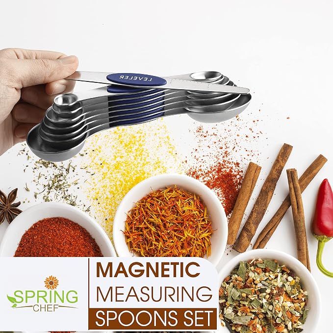 Spring Chef 8 Magnetic Measuring Spoons Set for Baking & Cooking, Sapphire | Stainless Steel Teaspoon & Tablespoon Measuring Spoons with Leveler for Dry & Liquid Ingredients, Dual Sided, Dishwasher Safe - Image 2