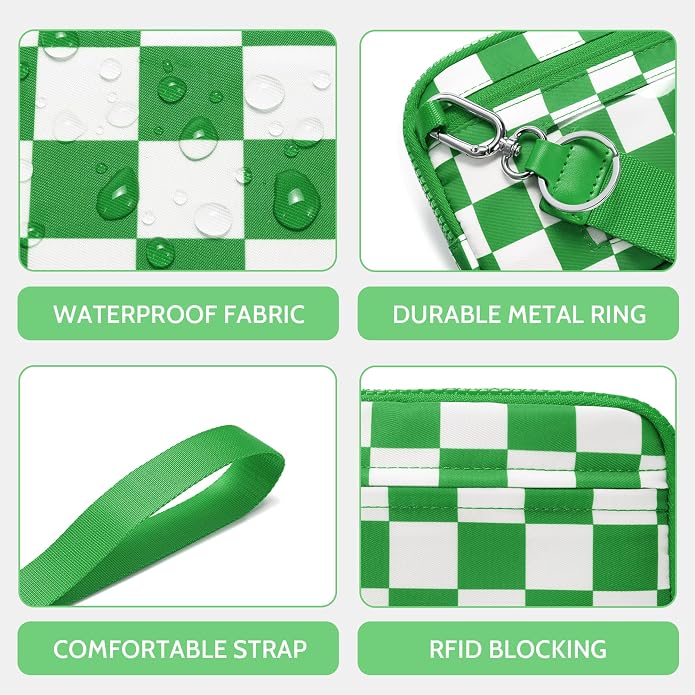 FODOKO Wristlet wallets for Women RFID crossbody bags with 4 Zippers | Checkered quilted nylon with credit card slots, cell phone organizer, and coin purse for travel and everyday carry - Image 3