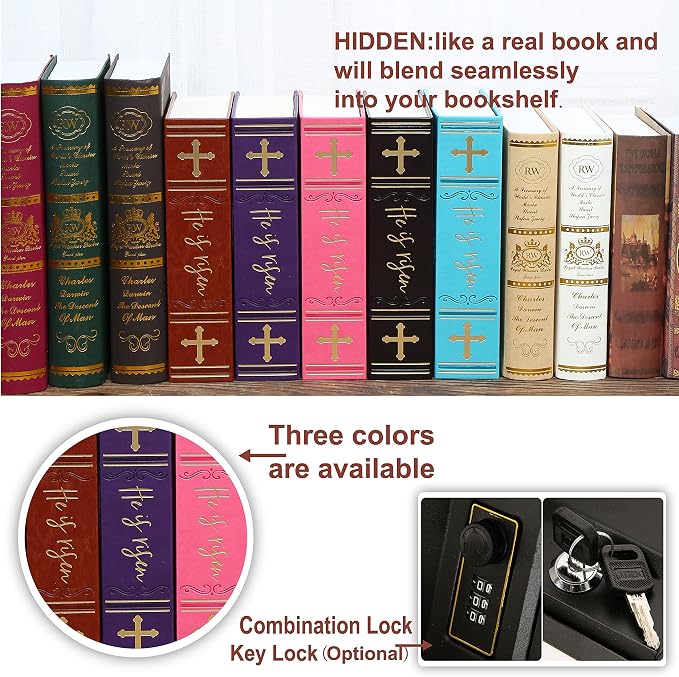 He is risen Leather Cover Real Pages Book Safe with Key Lock,Large Lock box,Hidden Safes for Money Diversion safe box - Image 3
