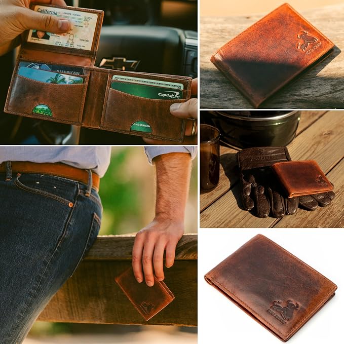 BULL GUARD Expedition Series Bifold Leather Wallet for Men RFID Blocking, Top Grain Cowhide, Flip-Up ID Window, Compact & Durable Everyday Carry Wallet for Travel, Work & Outdoors, Ready to Gift - Image 4