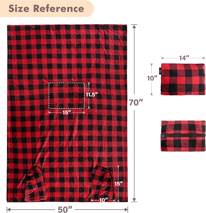 Tirrinia Travel Portable Blanket with Feet Pocket Airplane Office Poncho 4 in 1 Zippered Front Pocket Premium Cozy Fleece Blankets with Built-in Bag - Image 7