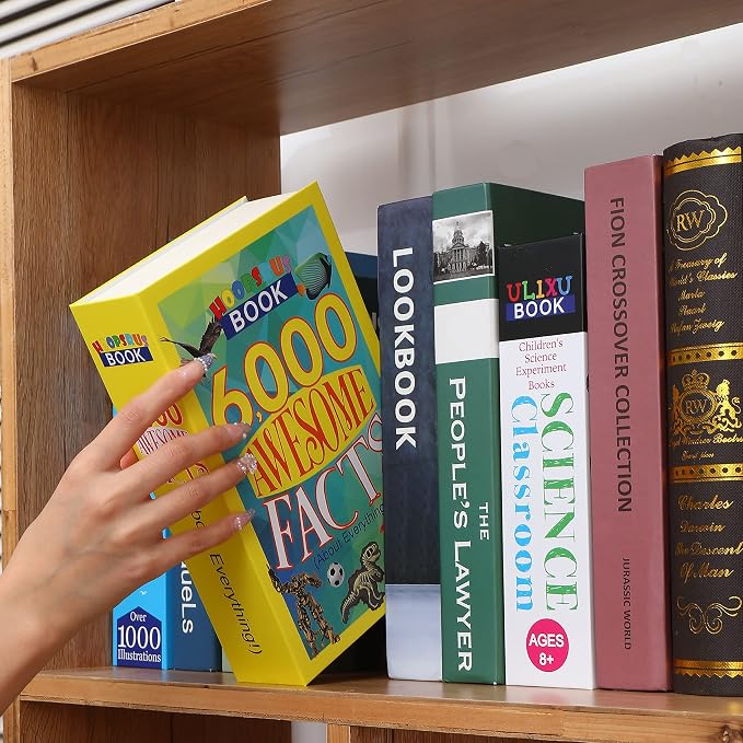 6000 Awesome Facts Book Safe with Real Pages, Fun Diversion Book Safe Lock Box with 3-Digit Combination Lock, Secret Compartment Money Saving Box for Kids and Adults, 9.3" x 6.0" x 2.3" - Image 2
