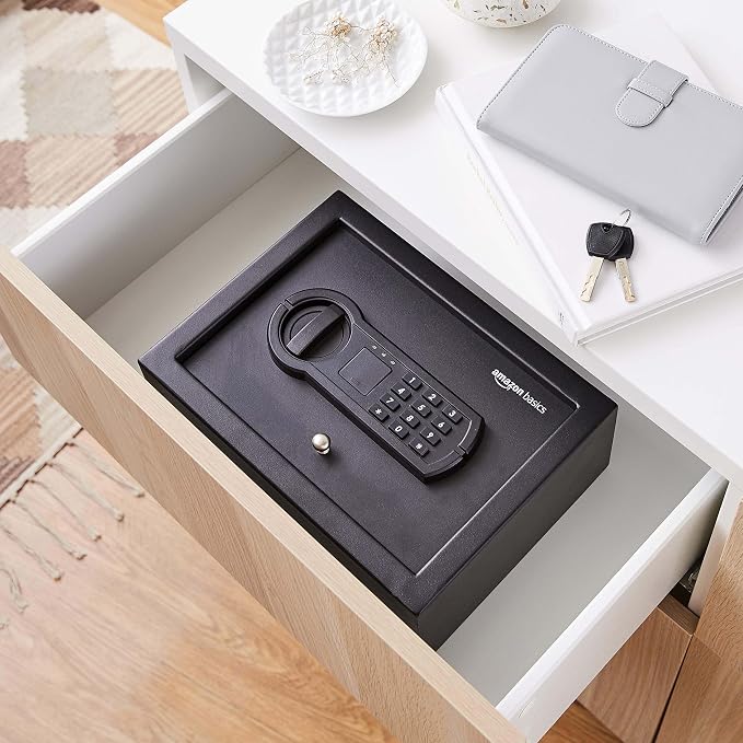 Amazon Basics Small Slim Desk Drawer Security Safe with Programmable Electronic Keypad, Secure Quick Access, 0.1 Cubic Feet, Black, 11.8"W x 8.6"D x 4.4"H - Image 9