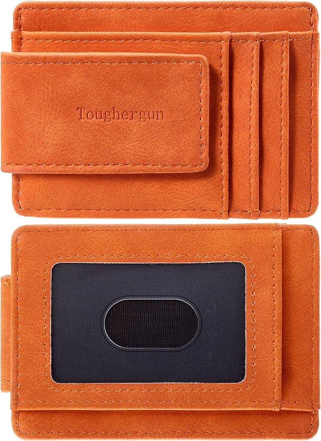Toughergun Slim Wallet for Men RFID Blocking Money Clip, Minimalist Front Pocket Credit Card Holder, Magnetic Thin Mens Wallets with ID Window by Toughergun