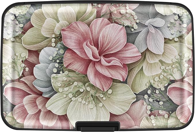 Mayski Credit Card Holder for Women RFID Blocking Wallet, Happy Flower | Card Wallets for Women Small Mini Business Metal Accordion Aluminum Alloy Hard Case for Men by SLIMELEGANCEPERSONIFIED