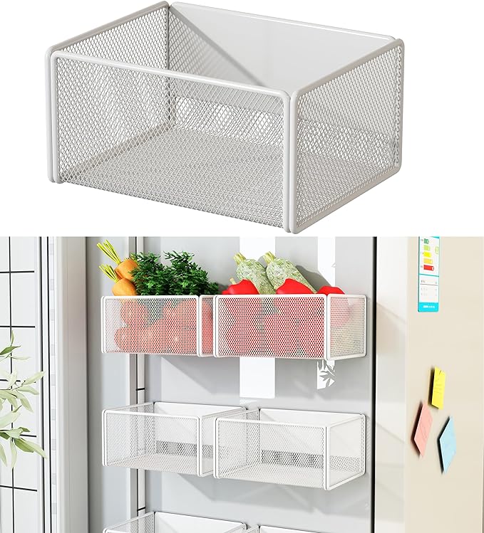 Magnetic Shelf Fridge Basket Bin for Washer Dryer Locker Whiteboard Cabinet | No Drilling No Assembly, Reusable Magnet Organizer Kitchen Laundry Storage Rack Container Holder Home Office Classroom by LIFEFAN