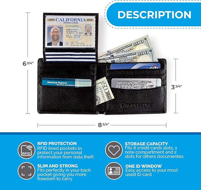 RFID Blocking Stylish Genuine Leather Wallet for Men - Excellent as Travel Bifold - Credit Card Protector - Image 2