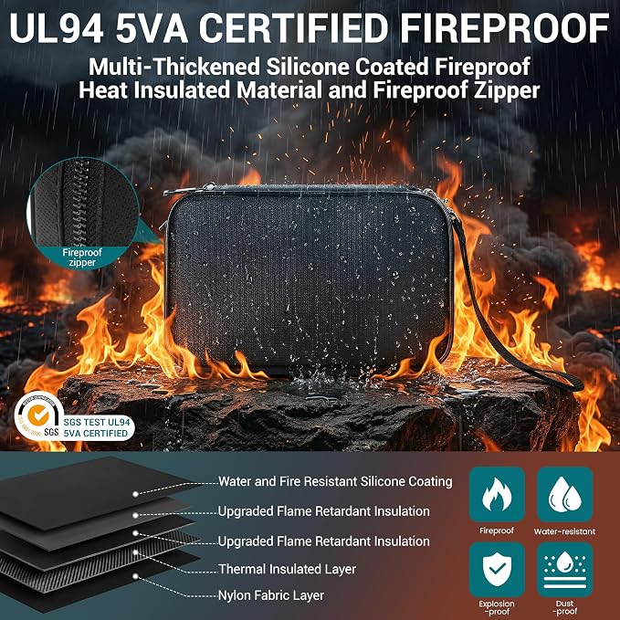 Fireproof Electronics Organizer Travel Case, Black | Water Resistant Tech Accessories Pouch, Explosion-proof Cord Storage Bag, Fireproof Zipper for Phone, Power Bank, Cables, USB - Image 2