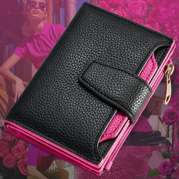 Small Wallet Women RFID Blocking Soft Leather Bifold Compact Card Holder Wallet for Women with Zipper Coin Pocket 4 ID Window - Image 9