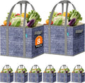 Fab totes Reusable Grocery Bags, Large Foldable Shopping Tote Bags with Reinforced Handles & Hard Bottom,8 Pack,Blue by Fabtotes