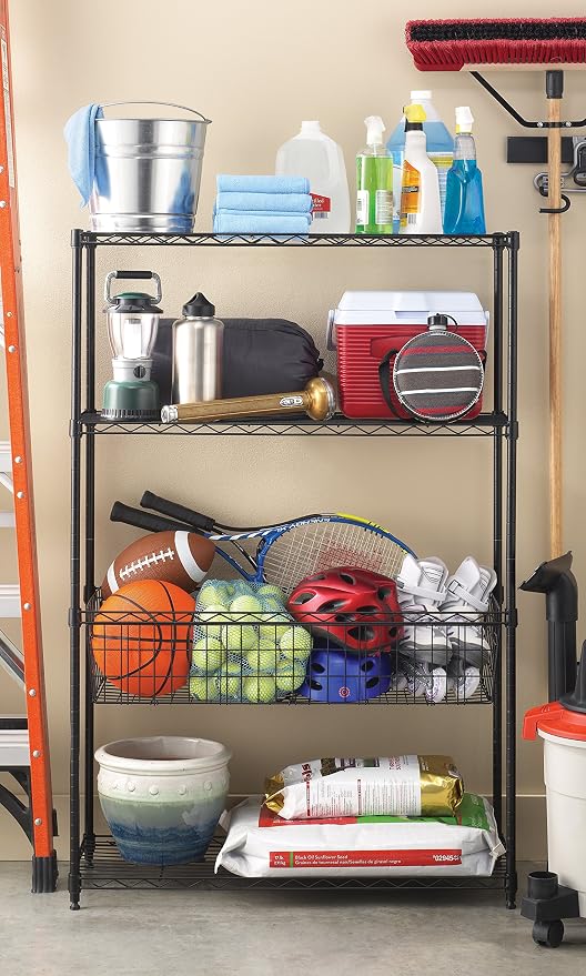 Whitmor 4-Wire Shelving Unit, Metal Storage Shelves with Basket, Easy Assembly Home Organizer for Pantry, Kitchen, Garage, Plant - Image 2