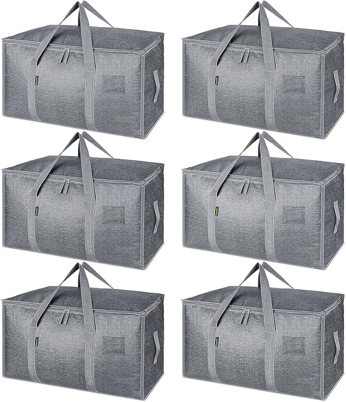 BALEINE 6-Pack Oversized Moving Bags with Reinforced Handles, Heavy-Duty Storage Tote for Clothes, Moving Supplies (Winter Grey, 6-Pack) by BALEINE