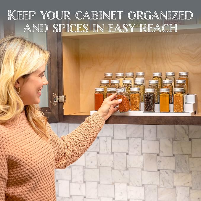 Oizeir 3-Tier Expandable Spice Rack Organizer for Cabinet, White/Grey | Expandable Plastic Spice Rack Organizer, Adjustable Length 3 Tiers, Non-Skid Shelf, Cabinet Pantry Countertop, White/Grey - Image 5
