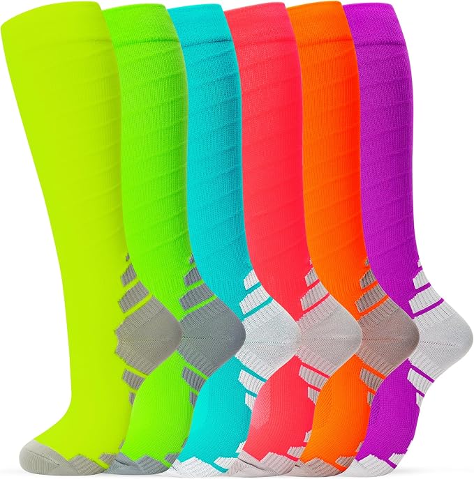 fenglaoda 6 Pairs Compression Socks for Women & Men Knee High Cute Circulation Socks for Nurse Pregnant Travel Athletic by fenglaoda